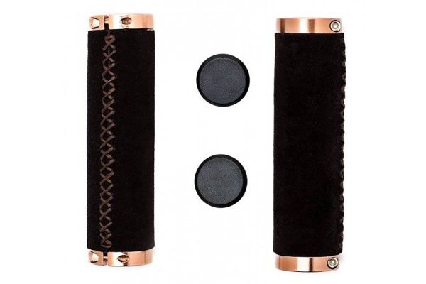 Грипсы из натуральной замши с металлическими зажимами, длина 130мм, цвет темно-коричневый, H-G02 dark brown